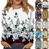 Women's Fashion Casual Floral Printed Round Neck Long Sleeve Pullover Top