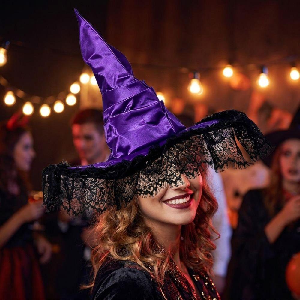 with Bat Spider Web Twisted Wizard Cap Gothic Glitter Pleated Wizard Hat Children/Adult