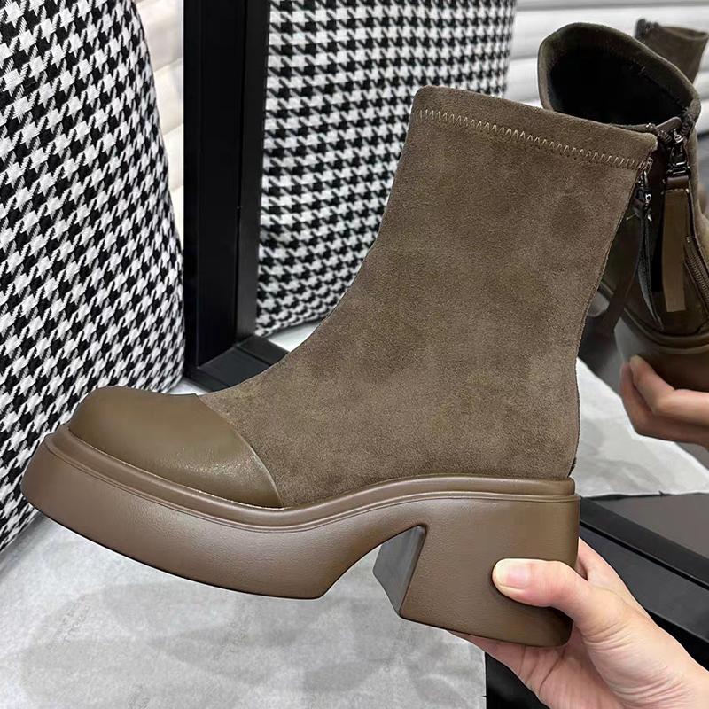 Платформа женские зимние ботильоны замшевые высокие каблуки дизайнерская обувь зимняя мода мотоциклетные ботинки 2024 тренд готические женские ботинки