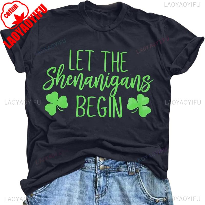 Womens St Patricks Day Shirts Let The Shenanigans Begin Shirt Lucky T Shirt Green Tee Funny Sayings Tops Vintage Aesthetic Tees