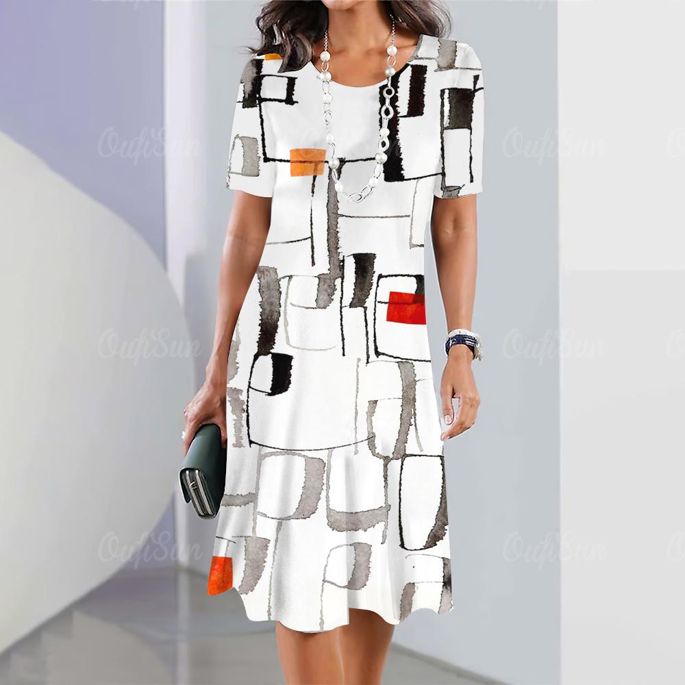 New Women's Dresses, Striped Printed Elegant Casual Vintage Dresses, Y2k Bohemian Style, Fashion Large Size Short Sleeve Dress