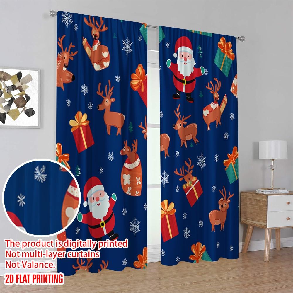 2pcs,2D plane printing Print Curtains Christmas Cute Santas Gifts (2) 100% Polyester (without rod) Festive Use for Bedroom,