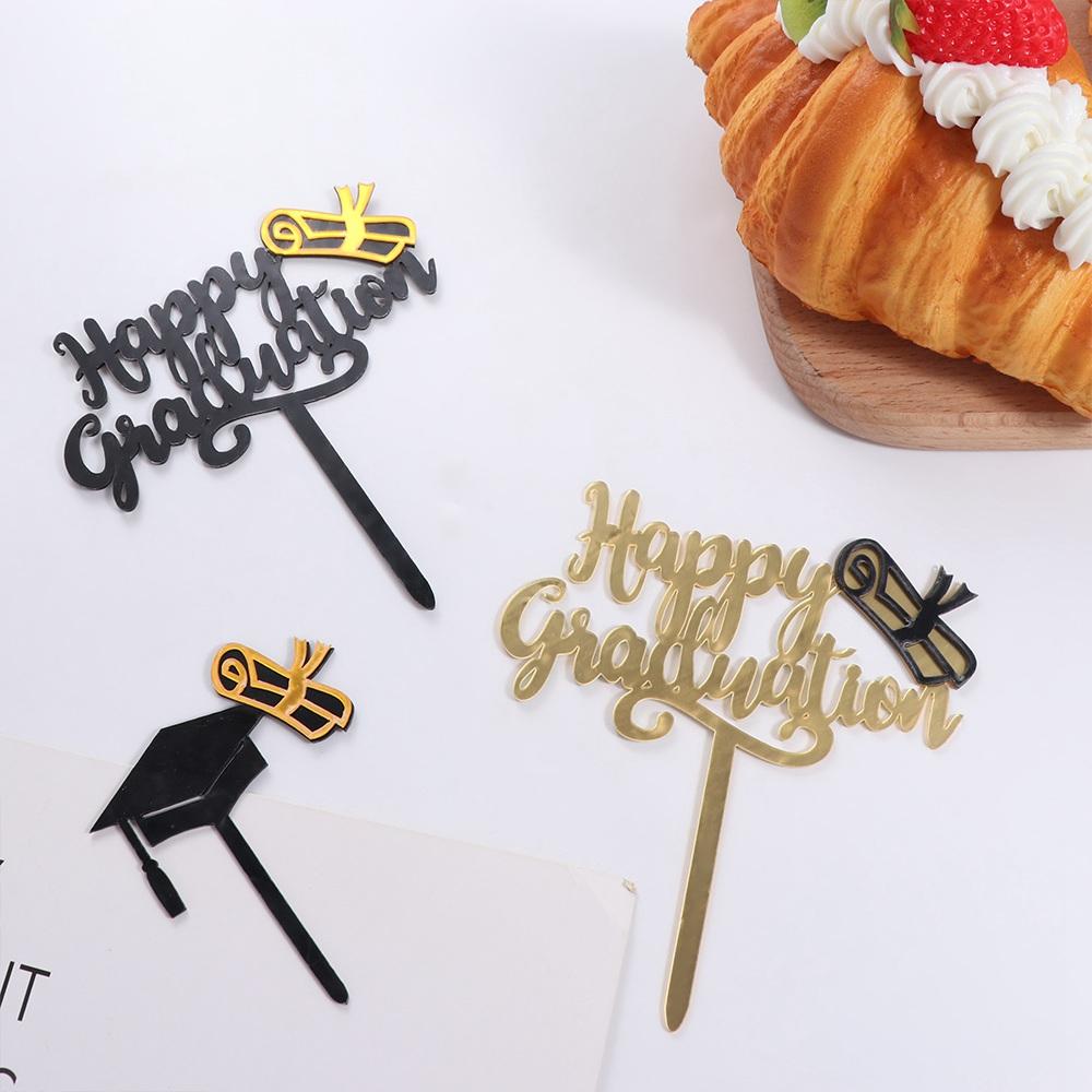 Acrylic Congrats Cake Topper Black Gold Bachelor Hat Cap Cake Decoration Graduation Party