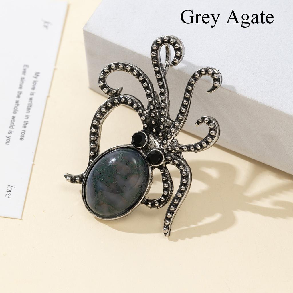 1 шт. Летние броши в виде осьминога из натурального камня в стиле океана, хрустальная брошь с аметистом, агатом, нефритом и драгоценным камнем для унисекс-ювелирных изделий на день рождения в подарок