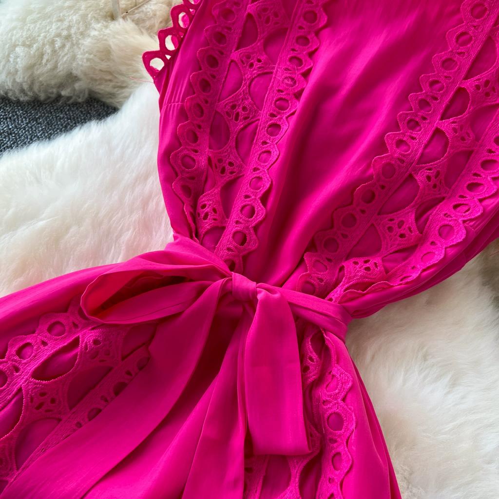 Summer Elegant Lace Spliced Embroidery Long Maxi Holiday Robe Women's Sleeveless Tank Wedding Party Dressess