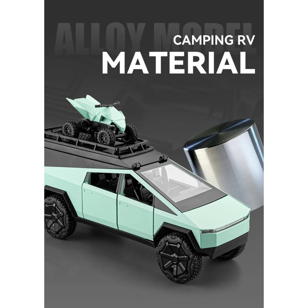 1/24 Tesla Cybertruck Кемпинговый автофургон из литого сплава Игрушечная модель автомобиля Звук и свет Детские игрушки Коллекционные предметы Подарок на день рождения