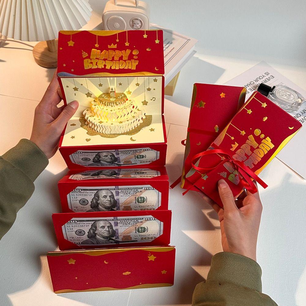 3D Pop-Up День Рождения Красный Конверт Поздравительная Открытка Складной Новогодний Денежный Красный Конверт Подарок-Сюрприз