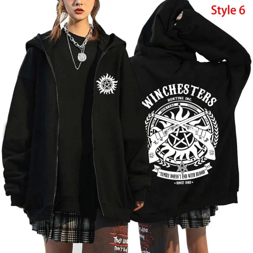 Fashionable Unisex Autumn and Winter Coat with Supernatural Print Zipper Hoodie, Casual Long Sleeved Top, Women's Men's Harajuku Zipper Sportswear