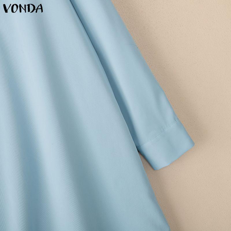 VONDA Женское повседневное мини-платье-туника с лацканами, длинными рукавами и застежкой на пуговицы