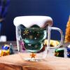 300ML Christmas Tree Star Wish Cup Double Wall Glass Cup with Handle Snowflake Milk Coffee Mug with Lid Drinking Cup Xmas Gift