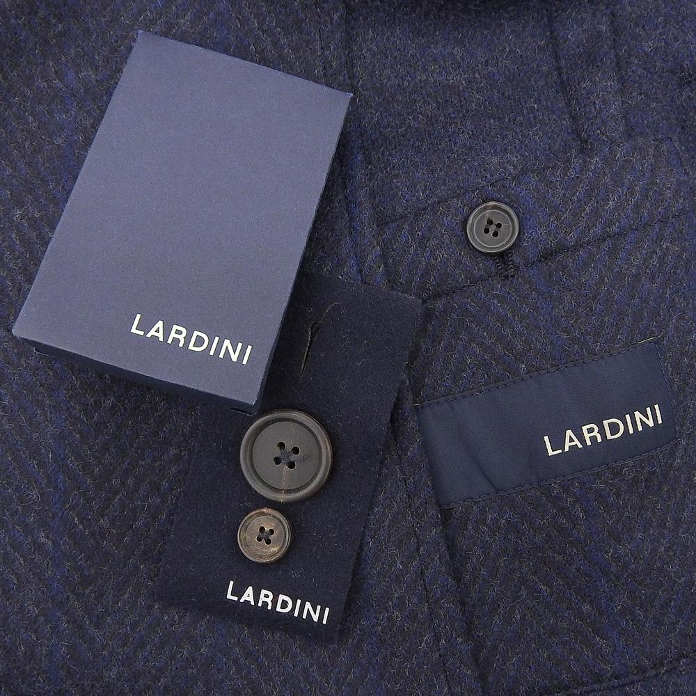 LARDINI Мужское пальто честерфилд из шерсти в елочку с пиковым лацканом в отличном состоянии, темно-синее, размер 44, JS23679Q44 пальто 44 Темно-синийБ/У