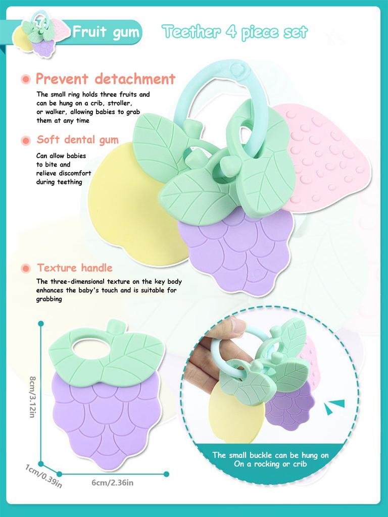Baby Fruit Style Soft Rubber Rattle Teether Toy Kid Newborn Chews Food Grade Silicone Teethers Infant Training Bed Toy Chew Toys