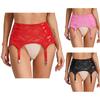 Womens Floral Lace Suspender Belt PU Leather Garter with Metal Clips Stocking Accessories Lingerie