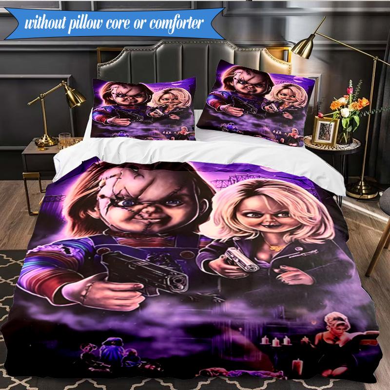 Chucky's Halloween Horror 3pcs K-pop music group Bedding set,Ideal for Bedroom, Dormitory,Including Duvet Cover And 2pcs Pillowcases,Fan gifts