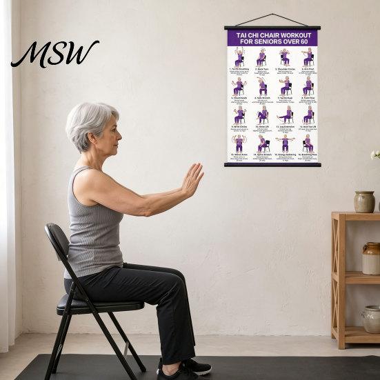 Tai Chi Practice Tool Training Hanging Scroll Poster, Sitting/Walking Movements Guide, Large Size Poster High Definition Wall Chart for Home Exercise