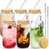 1-6pcs/Set High Borosilicate Glass Cup With Wooden Lid And Straw Glass Juice Beer Can Transparent Drinkware
