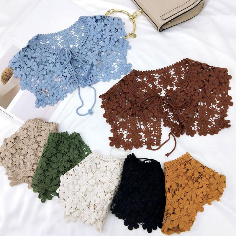 Vintage Shawl O-Neck Doll Fake Collar Shirt Women Hollow Crochet Lace False Collar Detachable Woman Half Shirt Faux Col