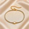 Fashion Natural Shell Stone Charm Bracelet for Women, Stainless Steel Zircon Tennis Chain Bracelets, Exquisite Luxury Jewelry
