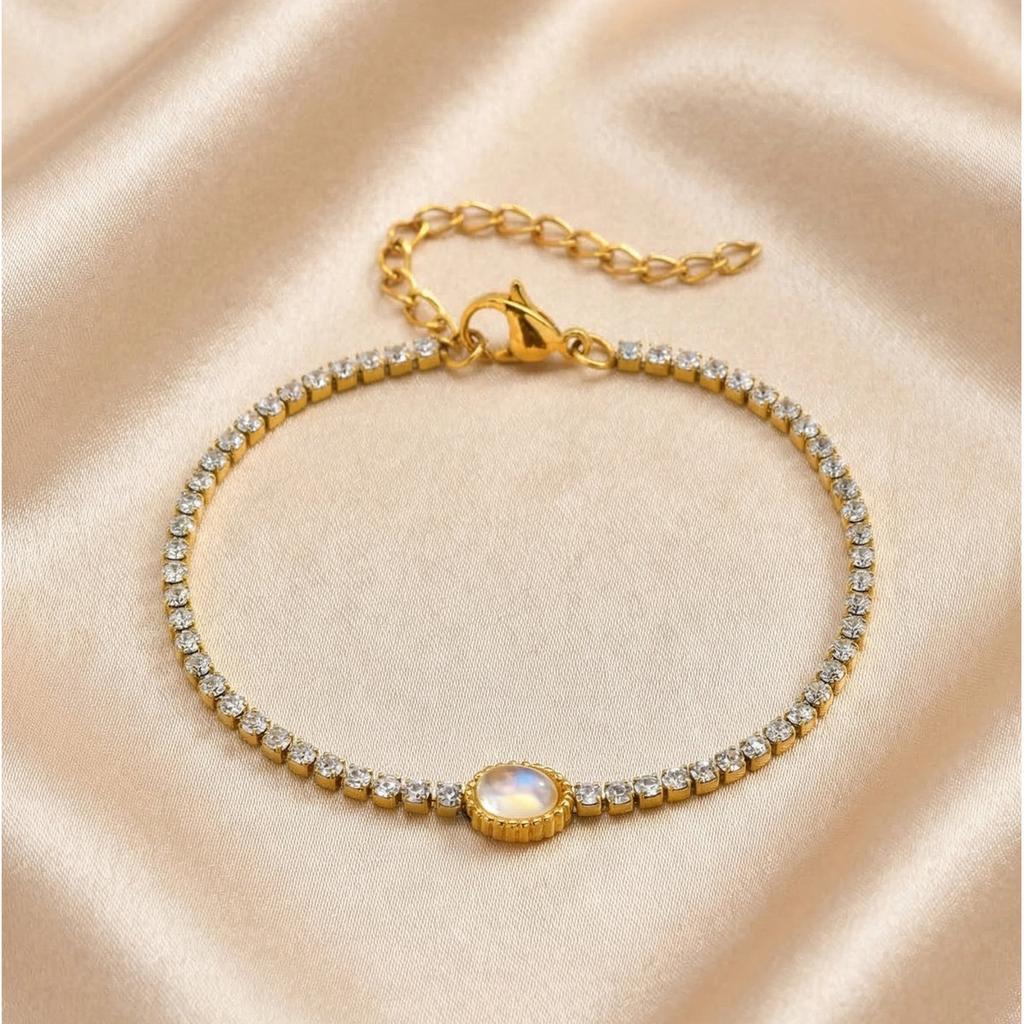 Fashion Natural Shell Stone Charm Bracelet for Women, Stainless Steel Zircon Tennis Chain Bracelets, Exquisite Luxury Jewelry