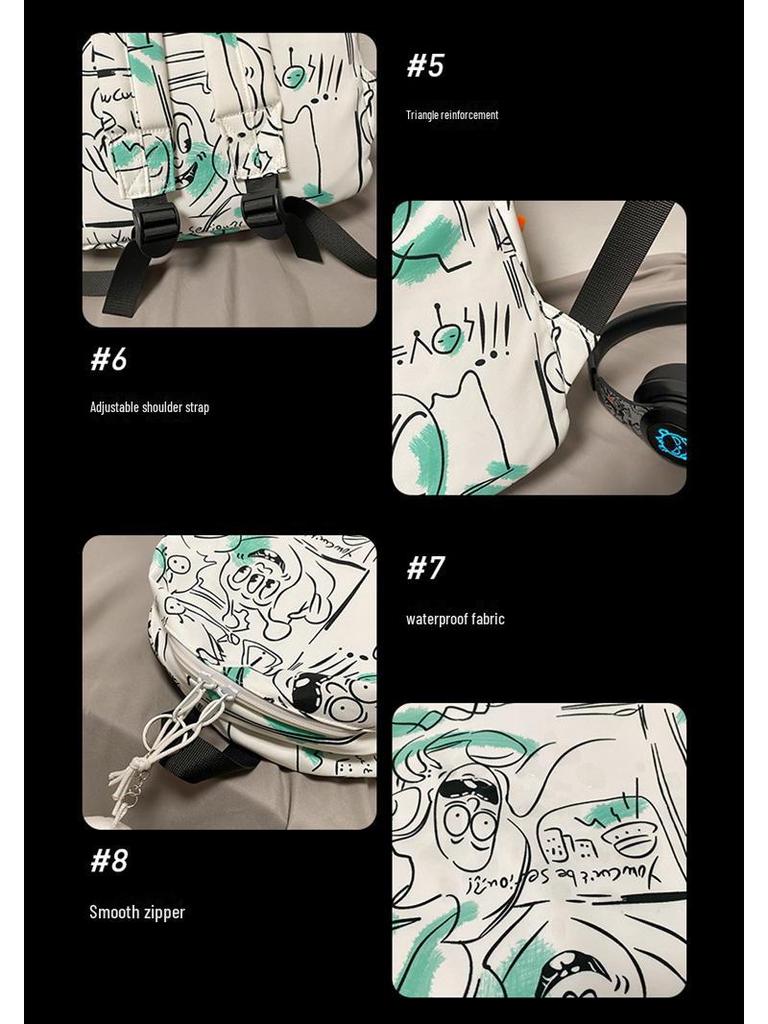 Нейлоновый рюкзак в корейском стиле с граффити: Большая вместимость для студентов и пар