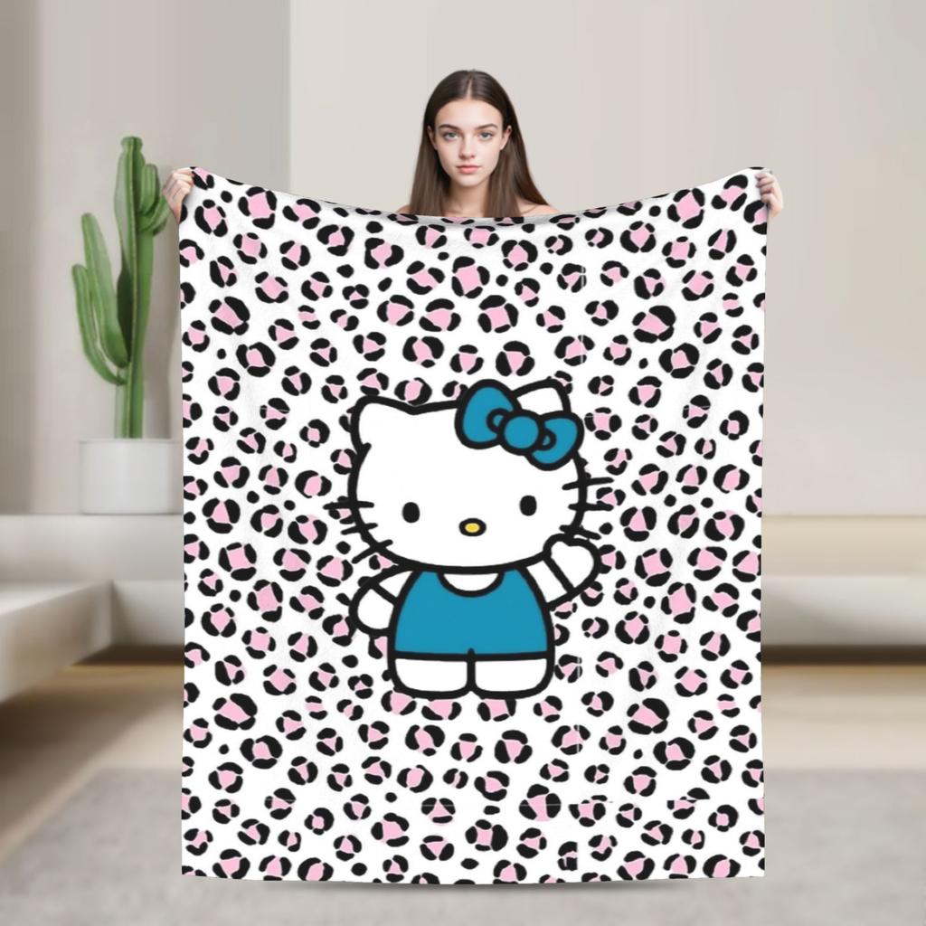 Hello Kitty Leopard Blanket Velvet Spring/Autumn Multi-function Warm Throw Blanket for Sofa Office Bedding Throws