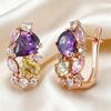 1 Pair Purple Pink Zirconia Drop Earrings For Women Luxury Gold Color Wedding Earrings Fashion Jewelry