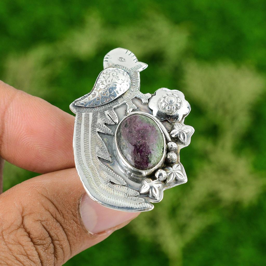 Натуральный рубин цоизит серебро 925 пробы мульти камень птица регулируемое кольцо для женщин