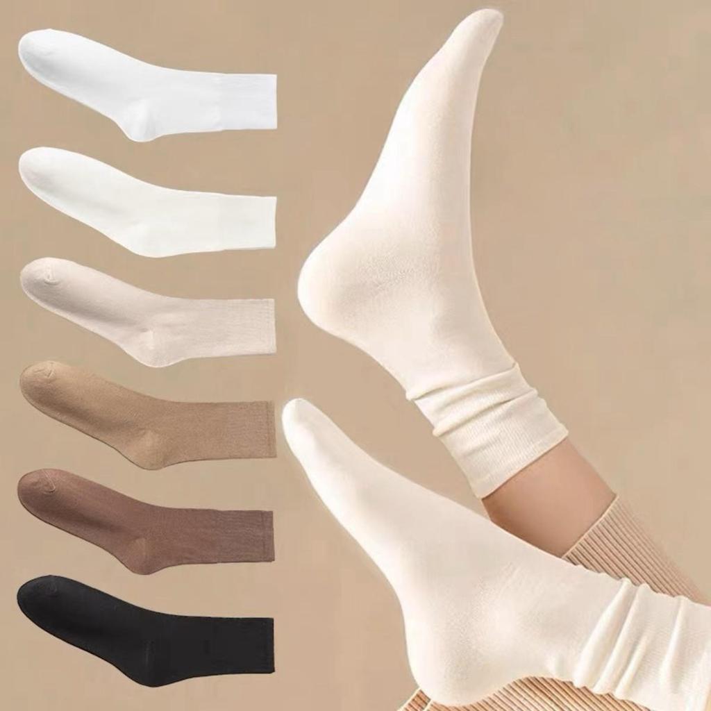 Women Mid Tube Socks Solid Casual Fashion Polyester Crew Socks Soft Elastic Breathable Sweat Absorbing Sports Socks Girls 4 Seasons Universal