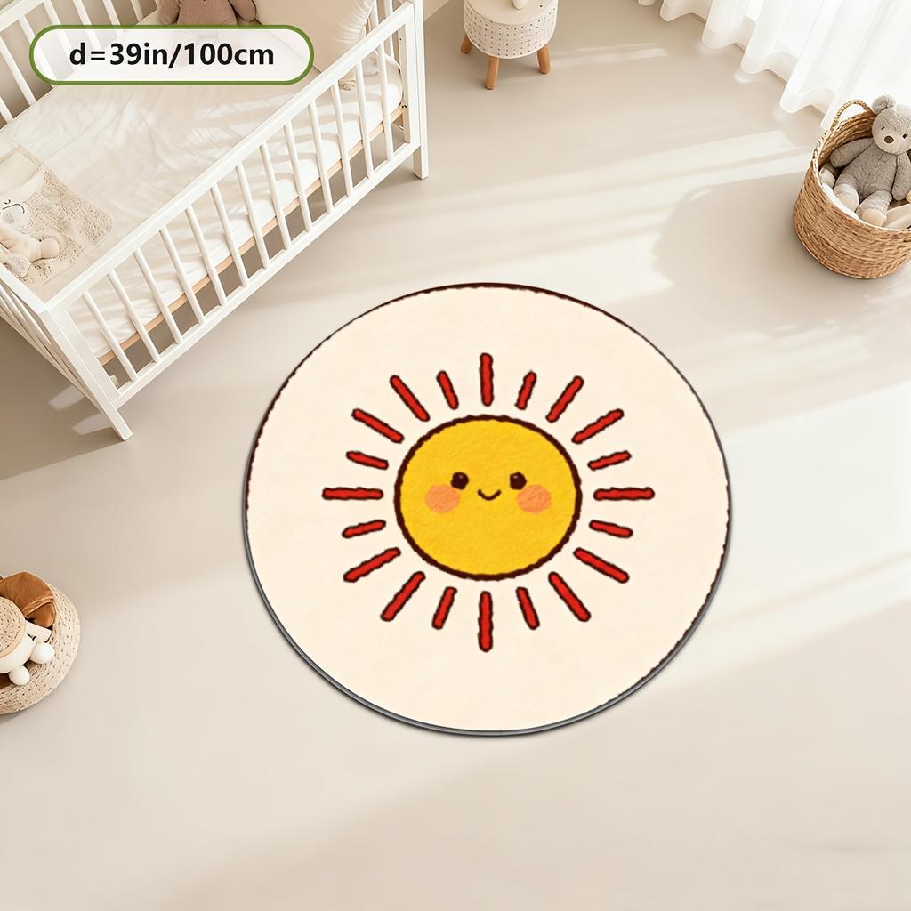Cute Round Sun Rug Nursery Decoration Kids Room Playmat Soft Baby Cartoon Sleep Mat for Children Bedroom Home Decor