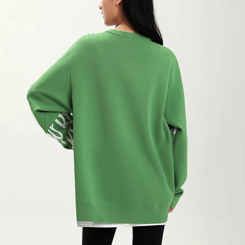 Anta Lucky You Skateboard Letter Print Round Neck Casual Pullover Long Sleeve Knit Sweeper Unisex Sweeper Starry-Green Paper-White 172348703S-3