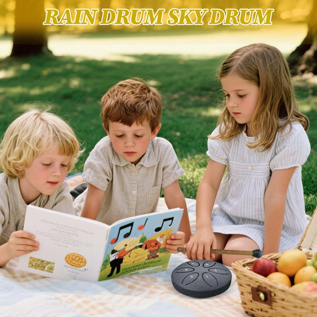 Дождевой барабан для улицы 3 дюйма 6 нот Стальной язычковый барабан для улицы Образовательный Целительный Музыкальный инструмент для начинающих Школа