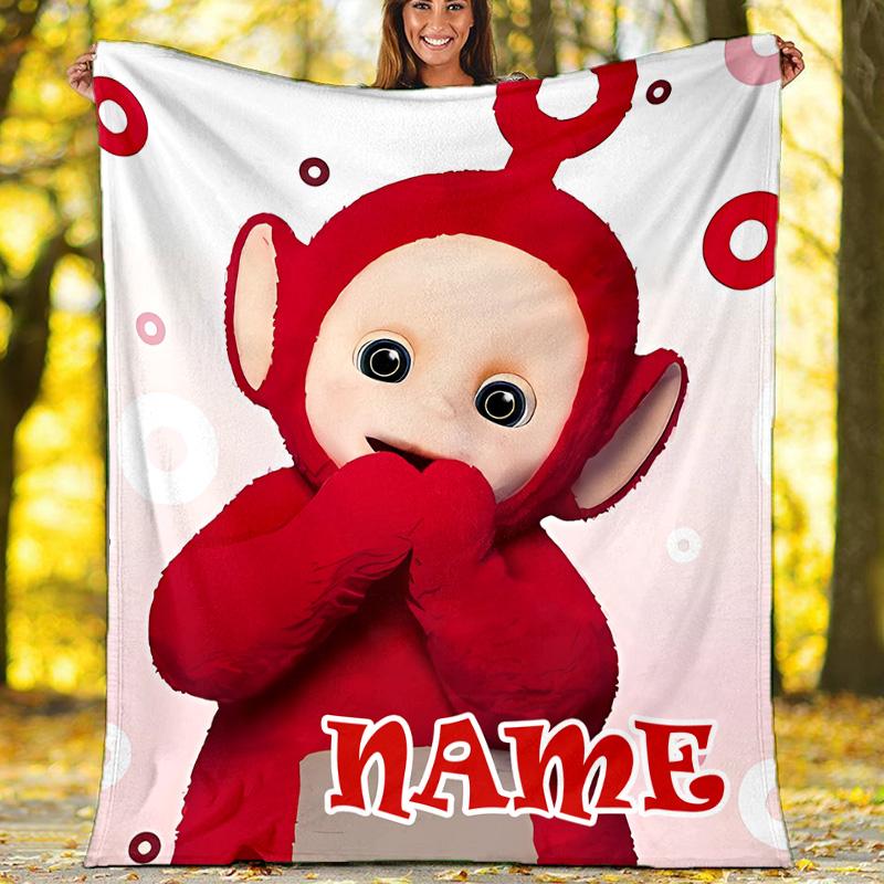 Customizable Teletubbies Throw Blanket – Personalized Name, All-Season Cozy Snug Blanket, Machine Washable, Personalized Blanket