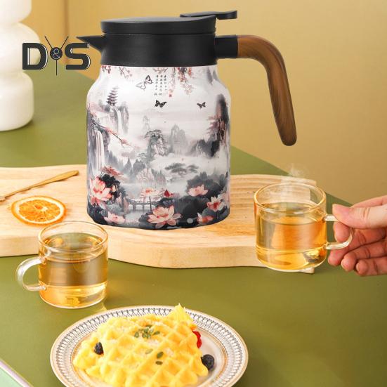 Винтажный цветочный изолированный чайник 1000 мл Мини-кофейник Офисный термос для чая Встроенный заварочный чайник для воды Кувшин для напитков Термос для кофе