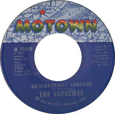 7-дюймовая пластинка SUPREMES - Автоматически Sunshine M1200F Motown 1972 США Соул/Фанк Б/У