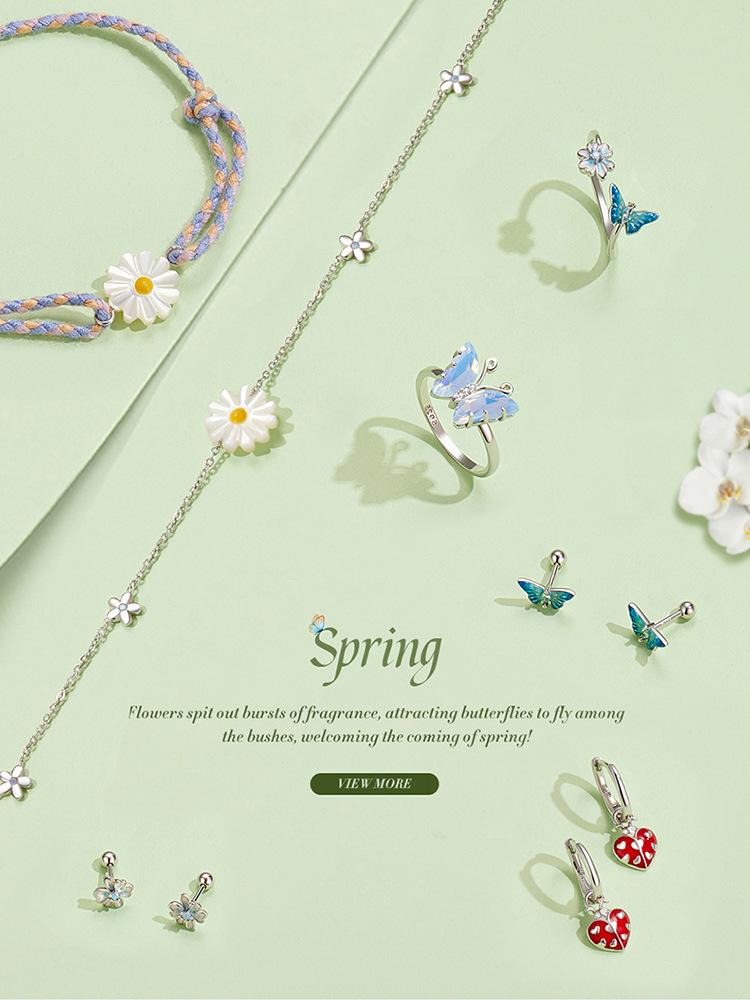 Bright Oil Drop Butterfly Earrings for Women - S925 Silver Threaded Ear Jewelry