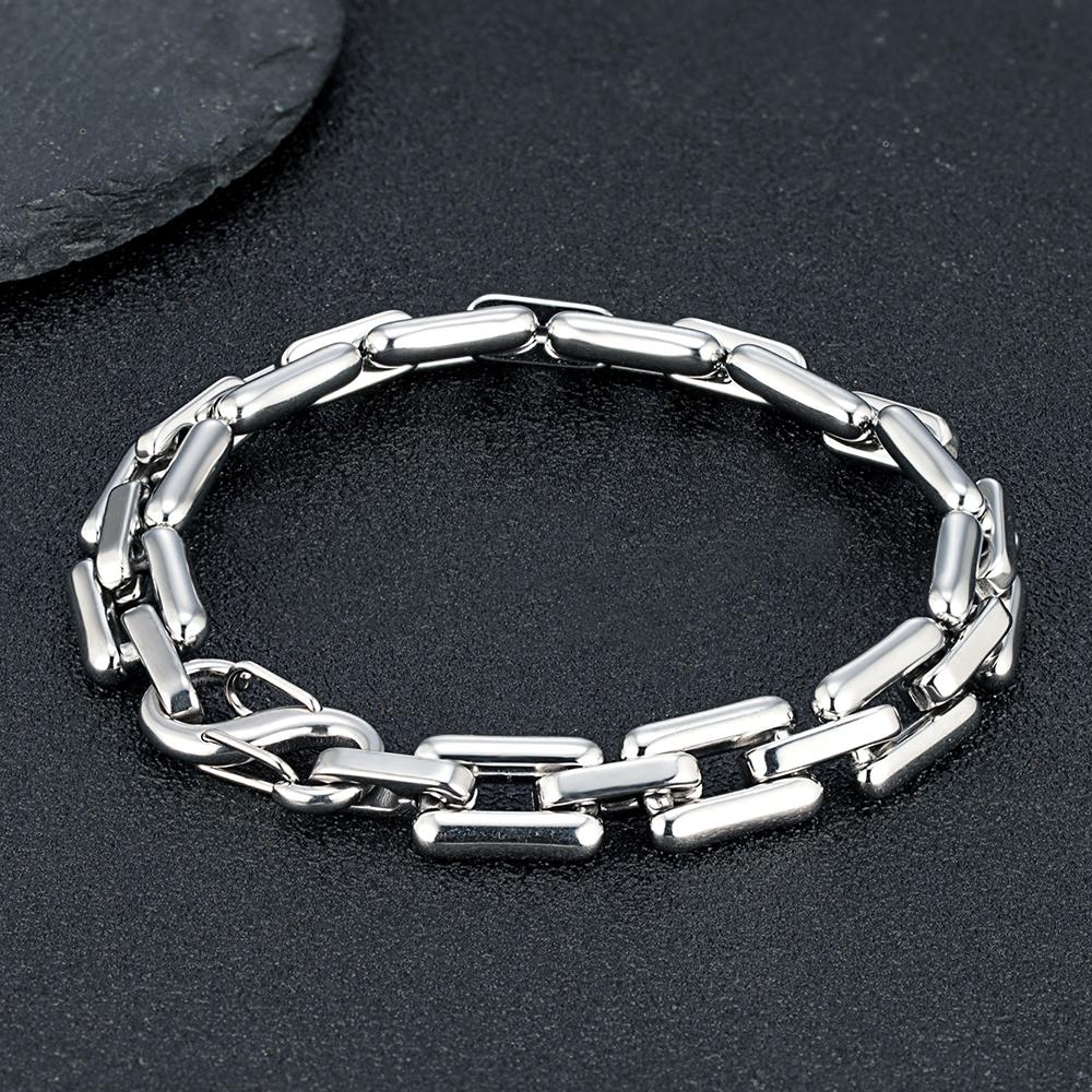 Men's Heavy Handmade Chain Bracelet Never Fade Double Push Carabiner Clasp Stainless Steel Punk Rectangle Link Accessory