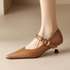 High-heeled Women's 2025 Spring and Autumn Pointed Heads Are Not Tired of Feet, One-word Buckle Single Shoes Women's Thin Heels Mary Jane