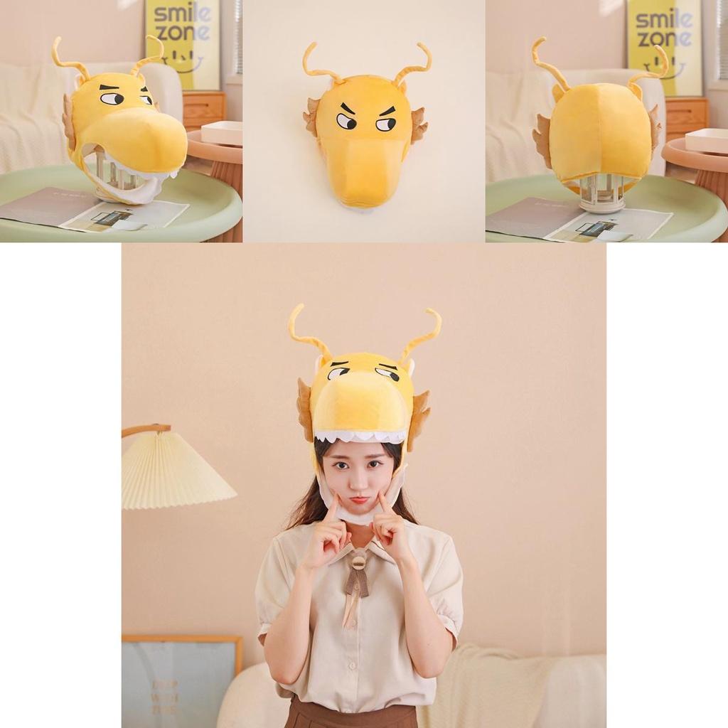 Оптовая Золотая шляпа с головой дракона для фотореквизита и выступлений, мультяшная плюшевая шляпа, талисман года)