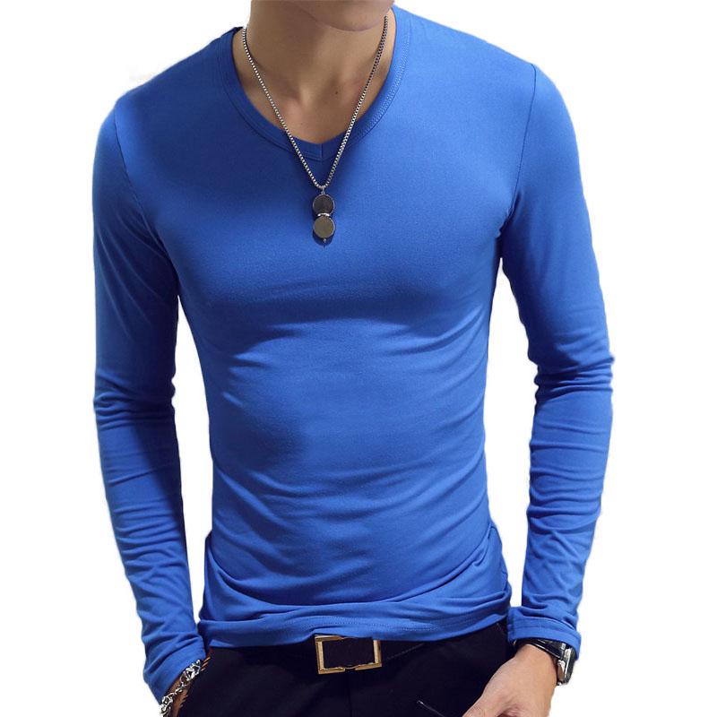 Fashionable Men Slim Fit T-shirt Long Sleeve Tops Pullover V-Neck Blouse Casual Fashion Tees