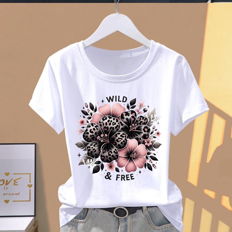 (Osiyo o'lchami) Qisqa yengli futbolkalar trend T yoqimli gul naqshli gul Kiyim Moda Print Ayollar Kundalik Ayollar Top Grafik Futbolka