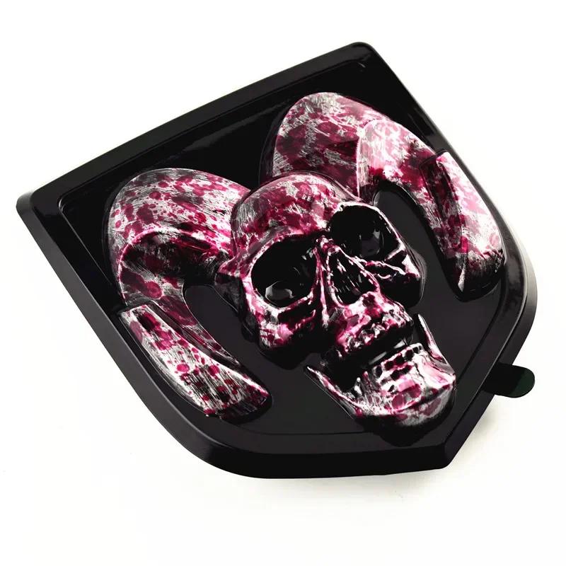 GXP1 Car Front Badge Tailgate Emblem for Dodge Ram 1500 2500 3500 HeavyDuty BigHorn 2010-2018 Skull ABS Car Sticker Pickup Decoration