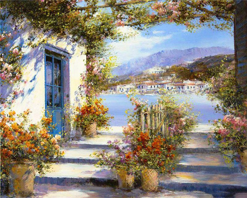 RUOPOTY Раскраска по номерам Городской пейзаж для гостиной на холсте Уникальный подарок Акриловая картина по номерам Дом