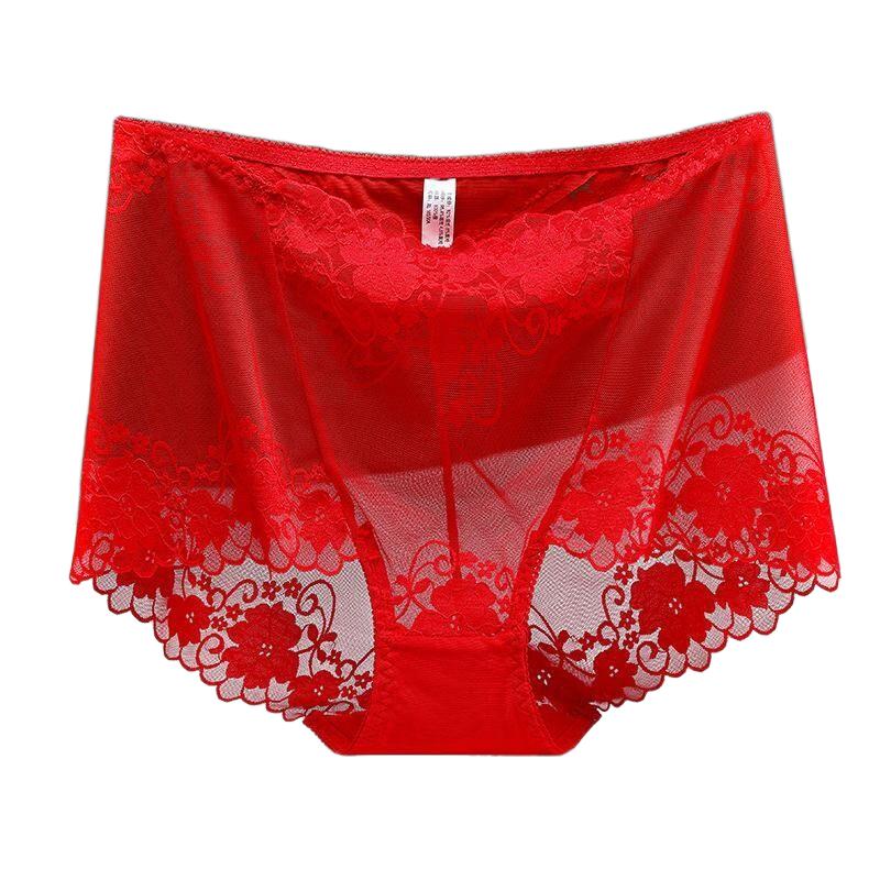 Plus Size Lace Panties High Waist Women Pants Sexy Hollow Flowers Lingerie Female Mesh Breathable Briefs Intimates