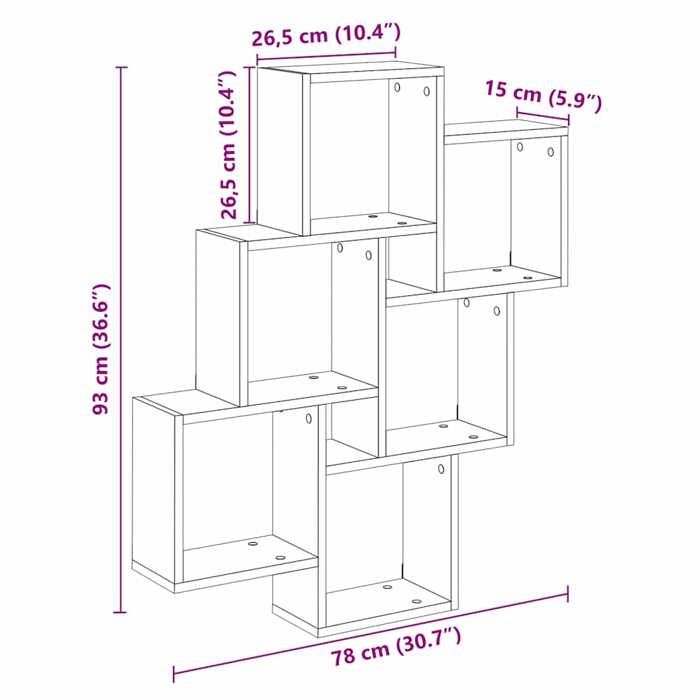 VidaXL Étagère murale sous forme de cube vieux bois 78x15x93 cm, stockage en forme de cube, organisateur en forme de cube, 856594