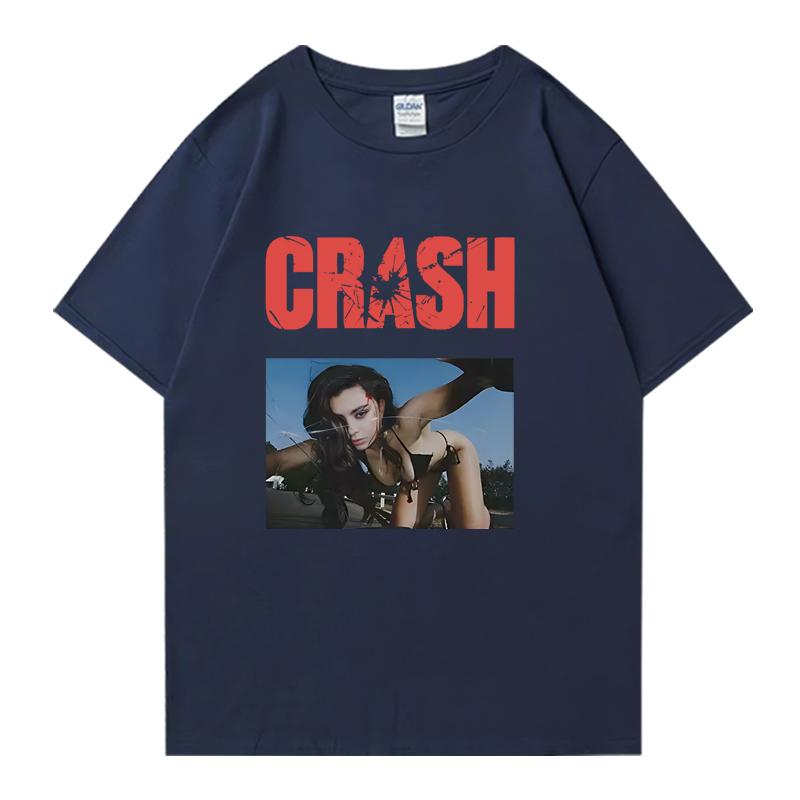 2026 Горячий Новый Хлопковый Футболка с Круглым Вырезом Charli XCX CRASH Оверсайз Летняя С Коротким Рукавом Футболки Унисекс Женские 100% Хлопок Большие Размеры Топы