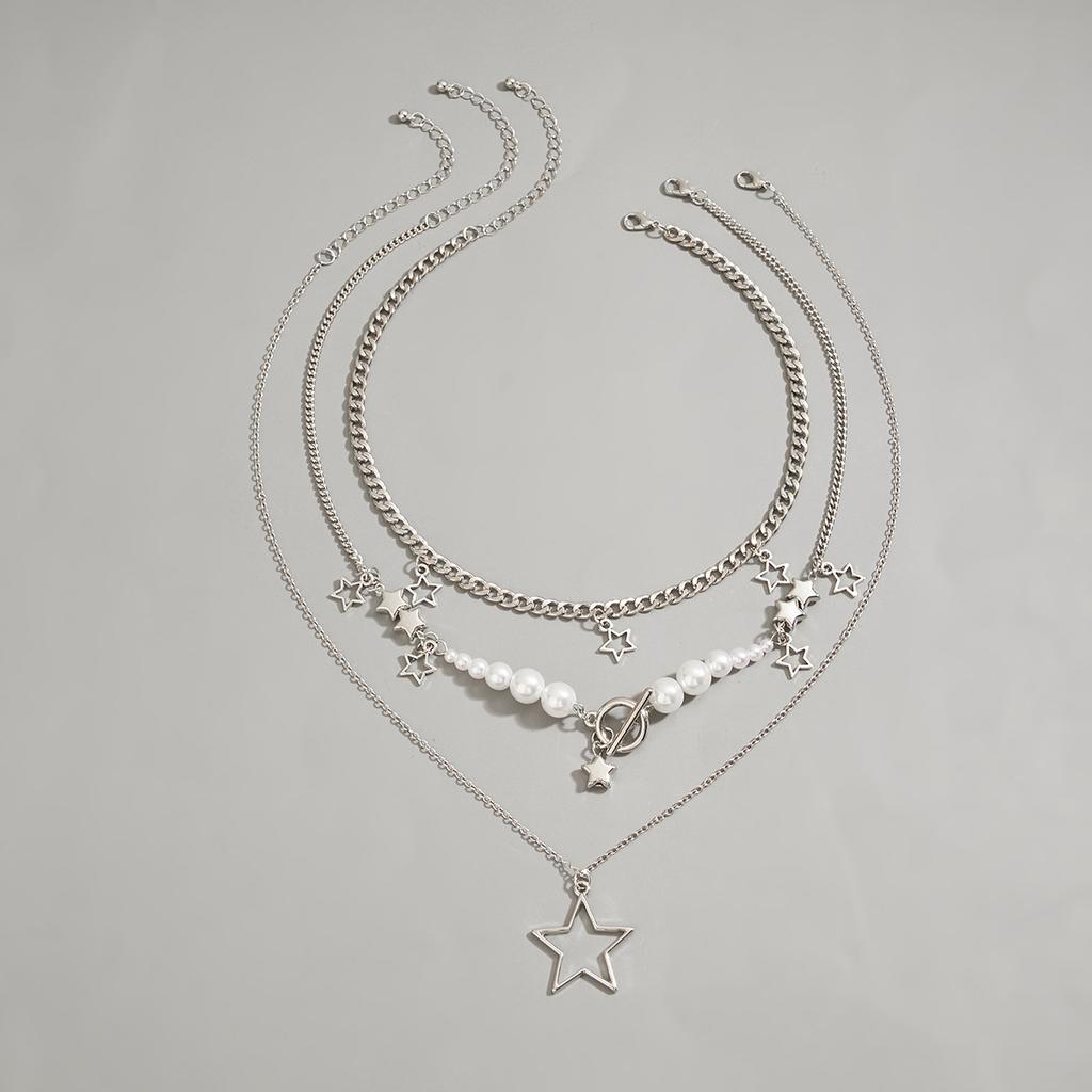 European and American Jewelry, Simple Five-pointed Star Fringed Set, Female Necklace, Retro Star Round Bead Necklace.