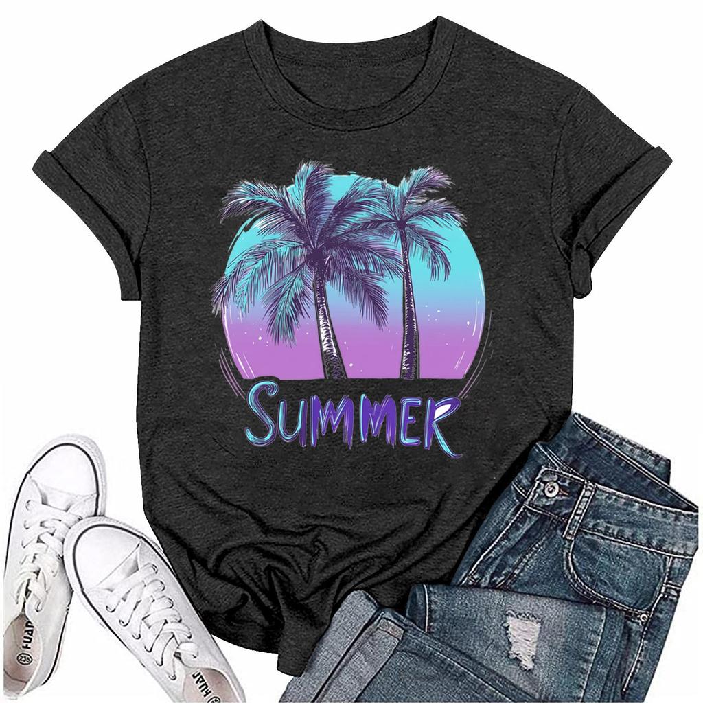 Женская мода с принтом, круглым вырезом, коротким рукавом, футболка, пуловер, топ