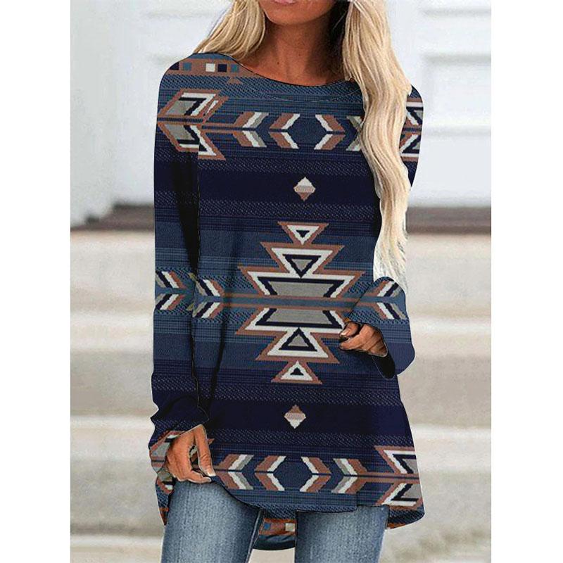 Футболки с длинным рукавом с принтом Western Aztec Ethnic 3D, богемные женские винтажные модные футболки, свободные уличные женские футболки, топы