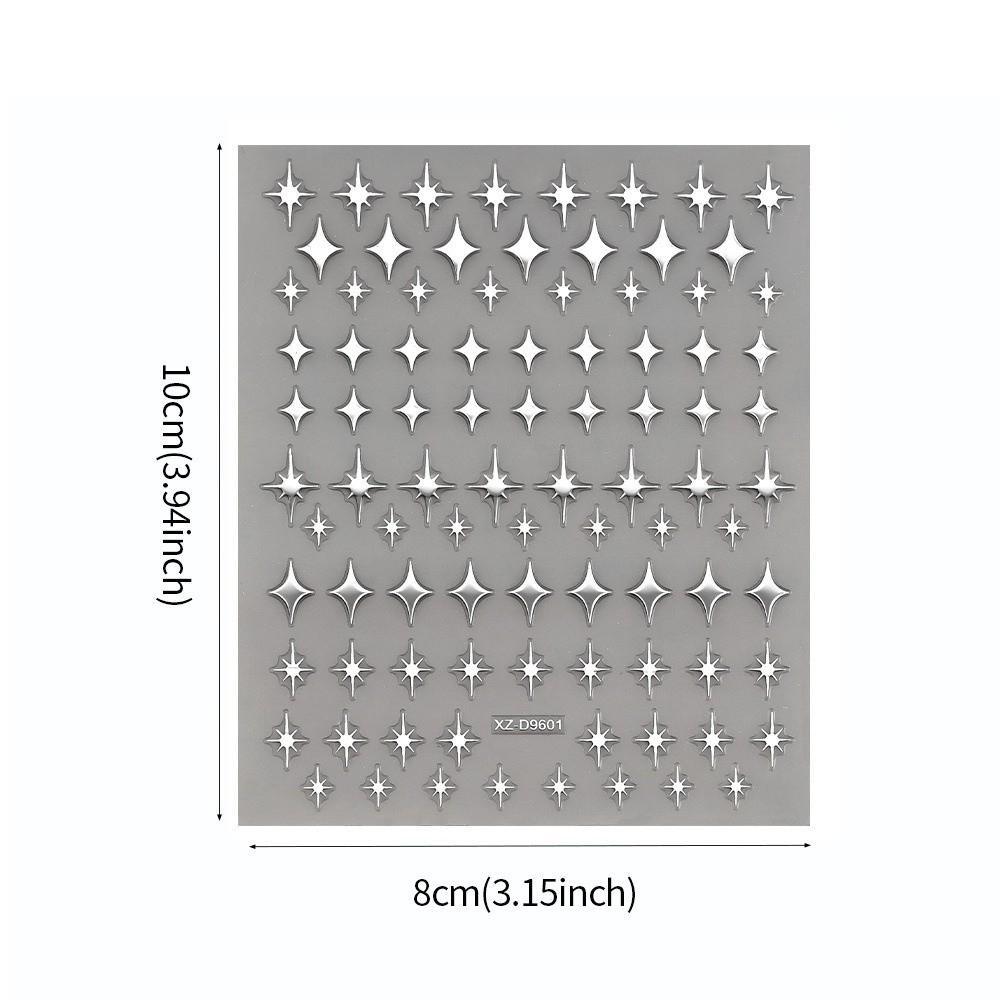 6Pcs Y2K Irregular Star Manicure Decals Gold Silver Color Letters Nail Decorations  Nail Supplies
