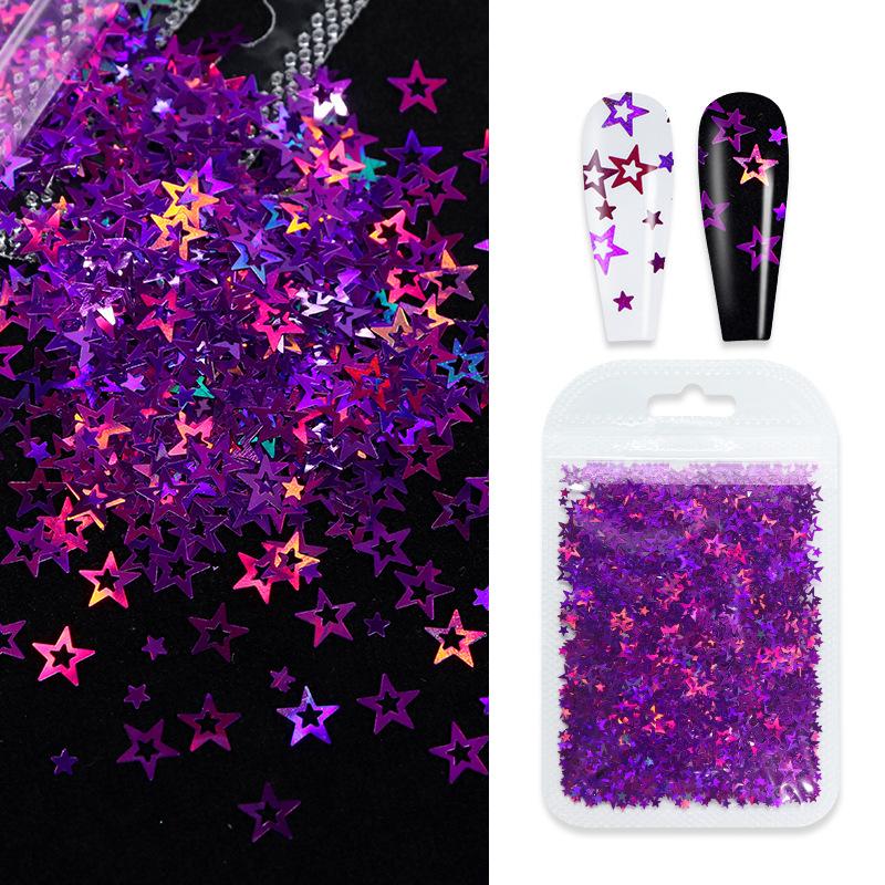 2 г/пакет, лазерная выдолбленная звезда, блестящие аксессуары для украшения ногтей, летние аксессуары для дизайна ногтей, полые пятиугольные звезды, блестящие товары для дизайна ногтей «сделай сам»